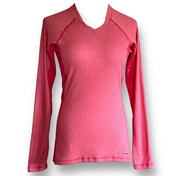 Patagonia Womens Capilene Base Layer Top XS Coral Long Sleeve V-neck Performance - Picture 4 of 8
